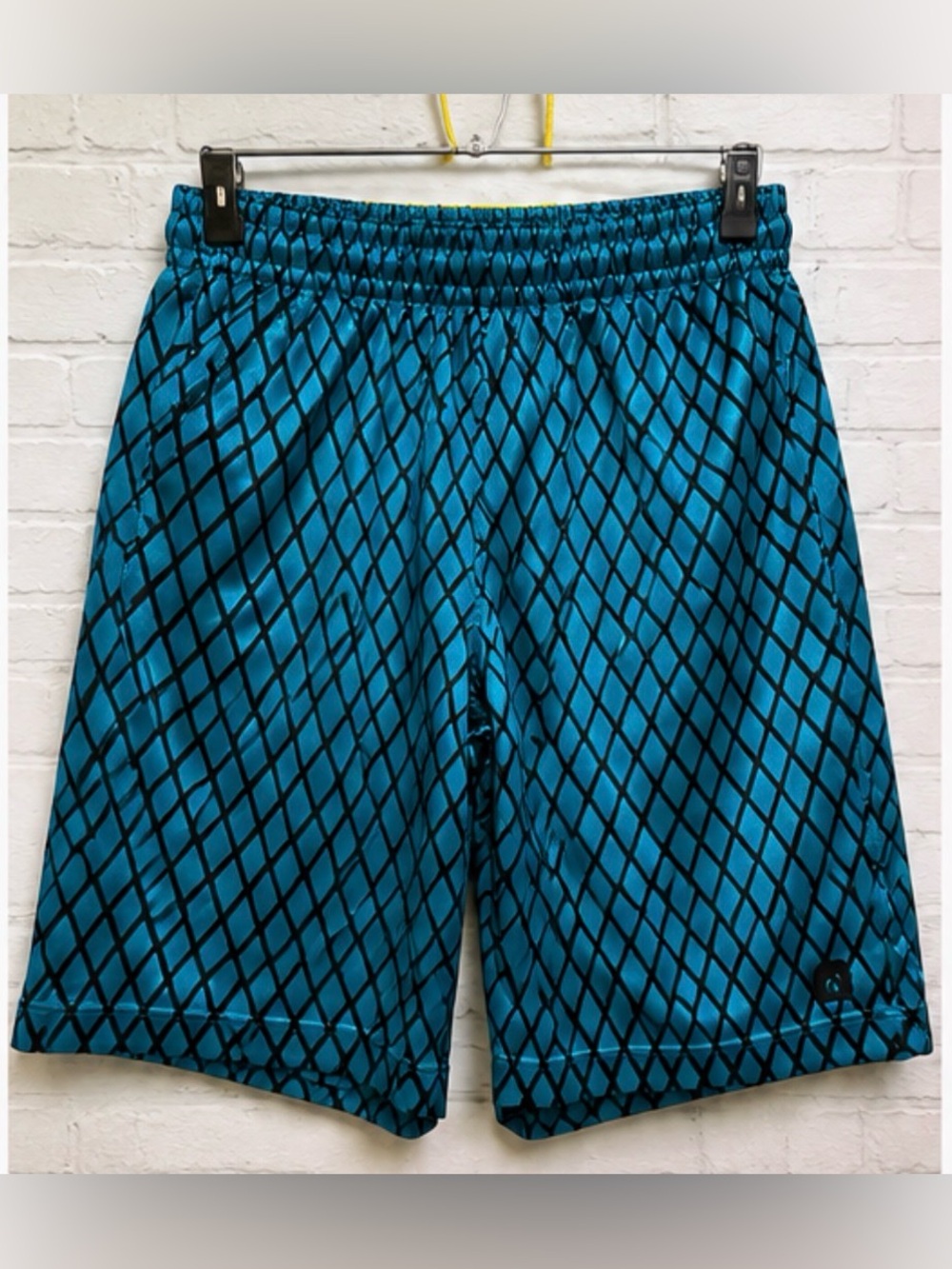 And1 Teal Diamond-Grid Athletic Shorts